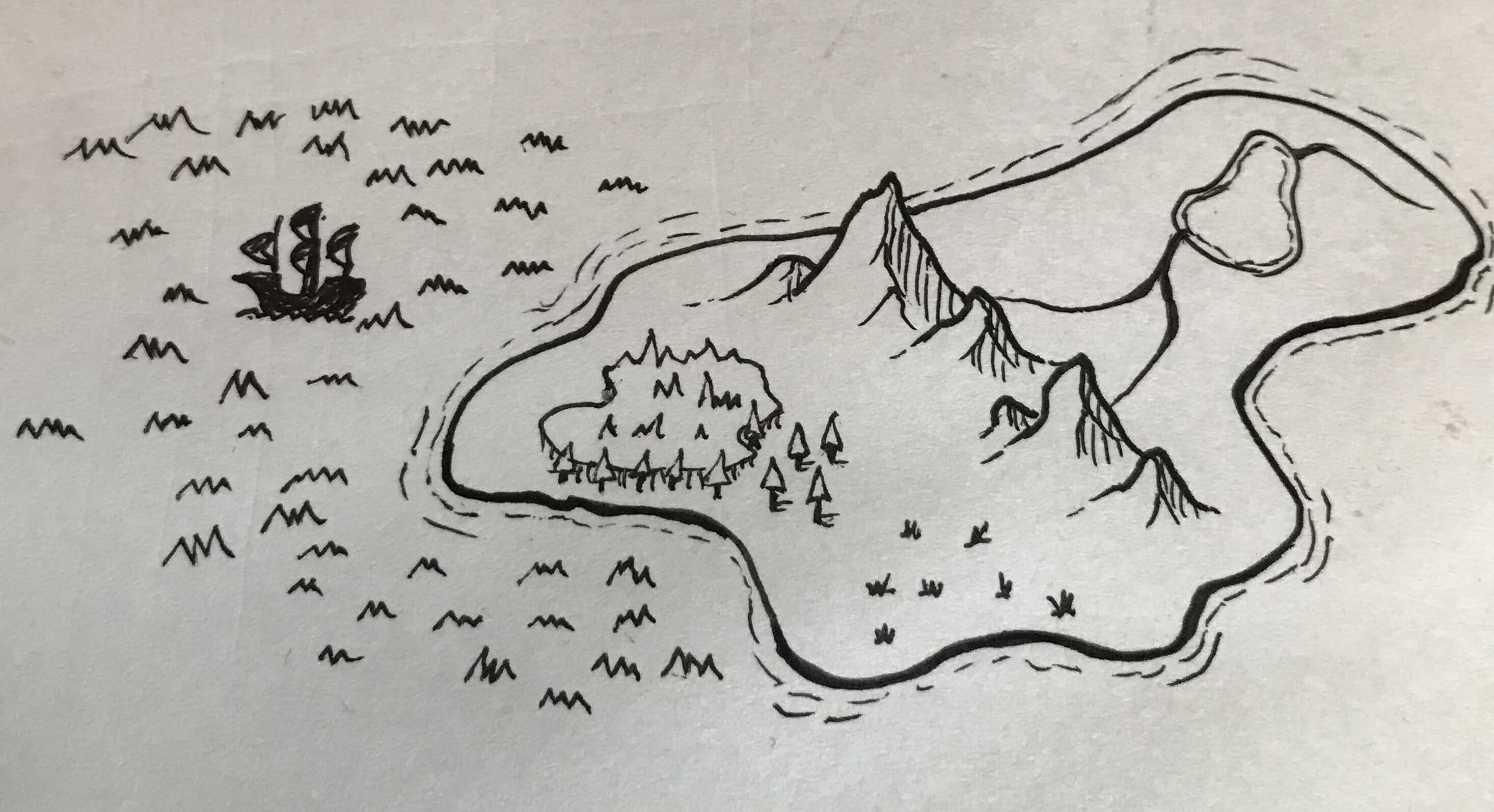 手書きによる空想の島と海の地図